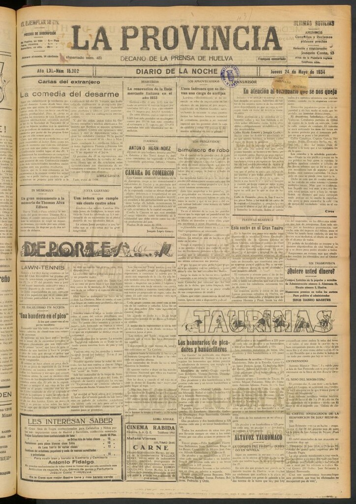 Miniatura de La Provincia : diario de la noche del 24 de mayo de 1934