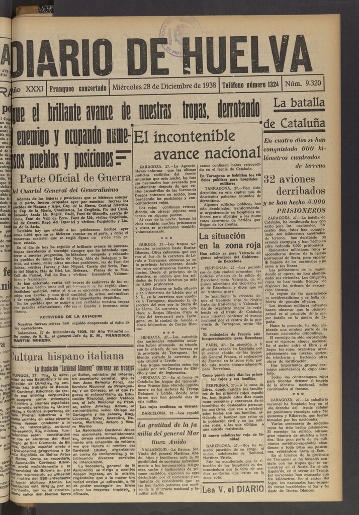 Miniatura de Diario de Huelva : periódico independiente del 28 de diciembre de 1938