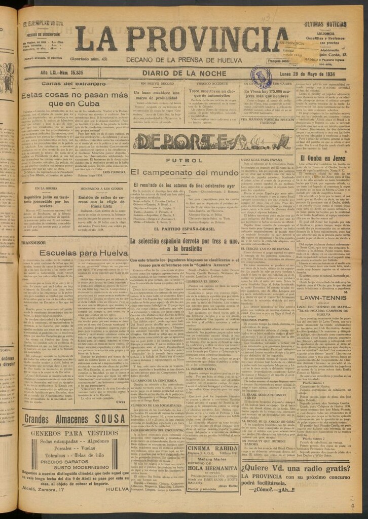 Miniatura de La Provincia : diario de la noche del 28 de mayo de 1934
