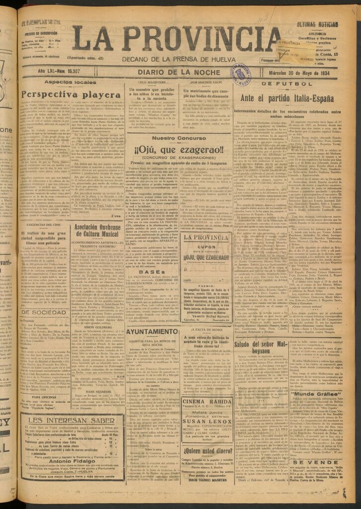 Miniatura de La Provincia : diario de la noche del 30 de mayo de 1934