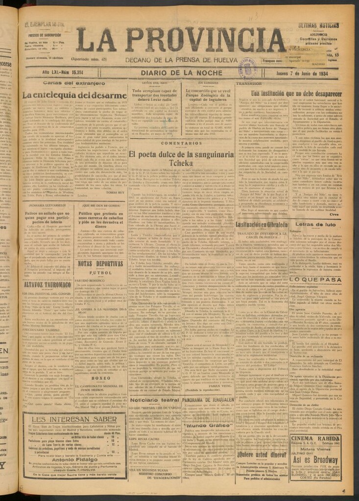 Miniatura de La Provincia : diario de la noche del 7 de junio de 1934