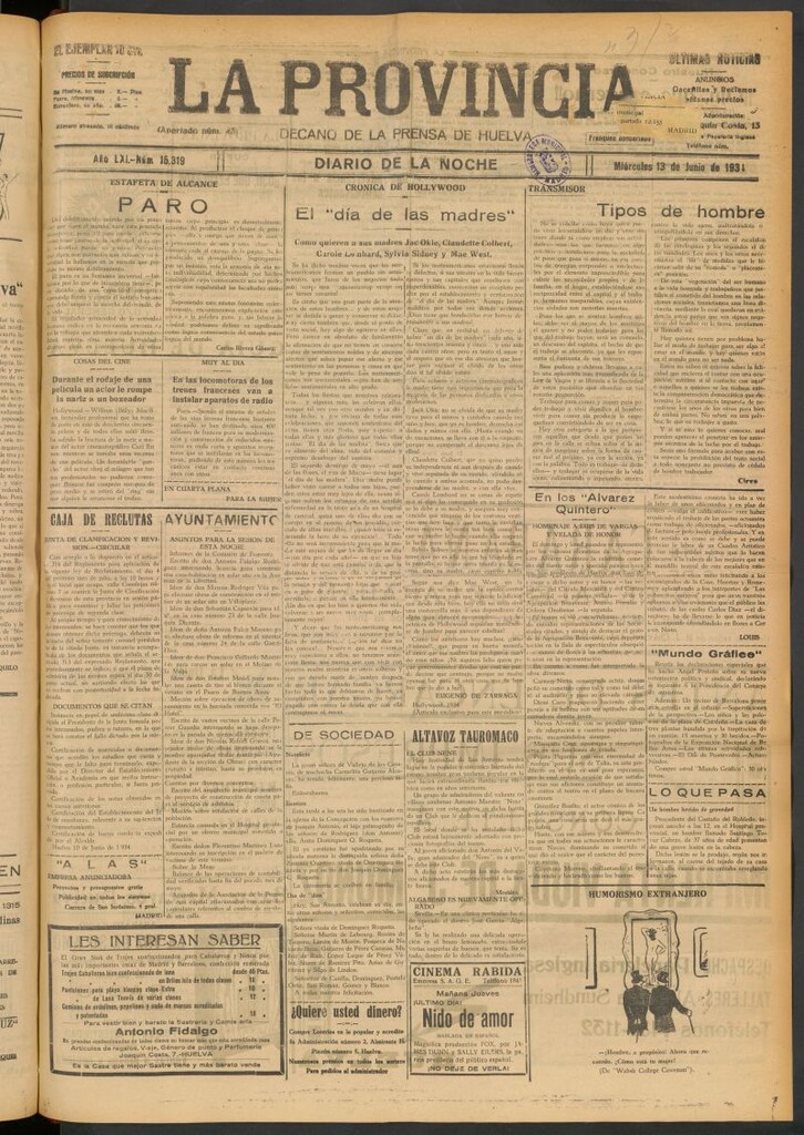 Miniatura de La Provincia : diario de la noche del 13 de junio de 1934