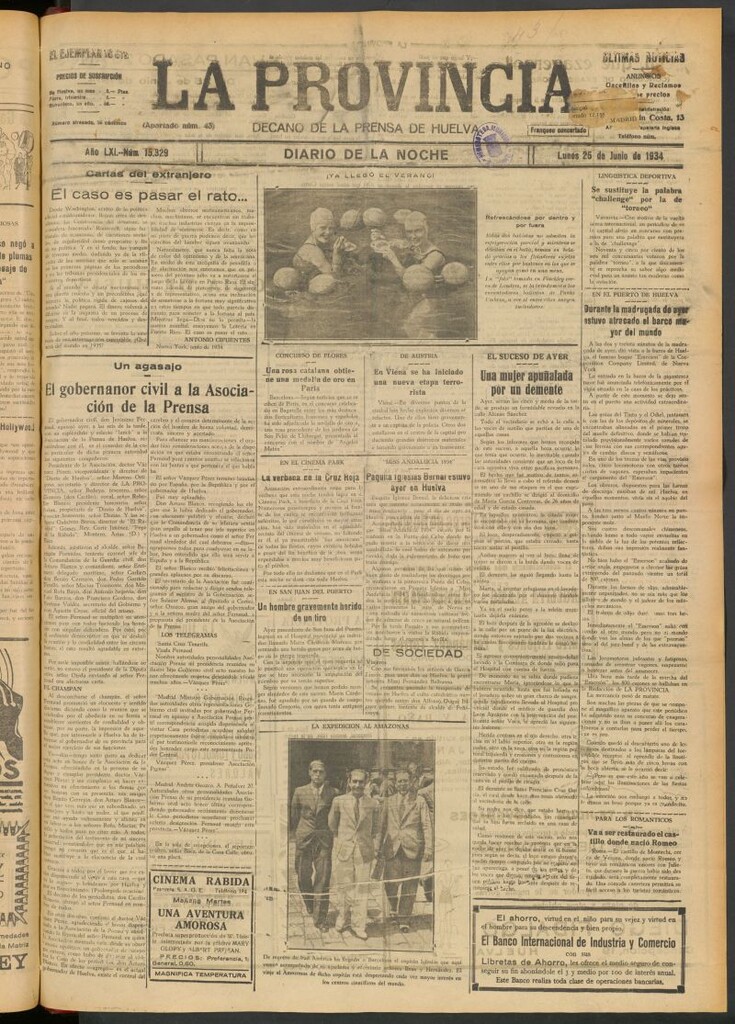 Miniatura de La Provincia : diario de la noche del 25 de junio de 1934