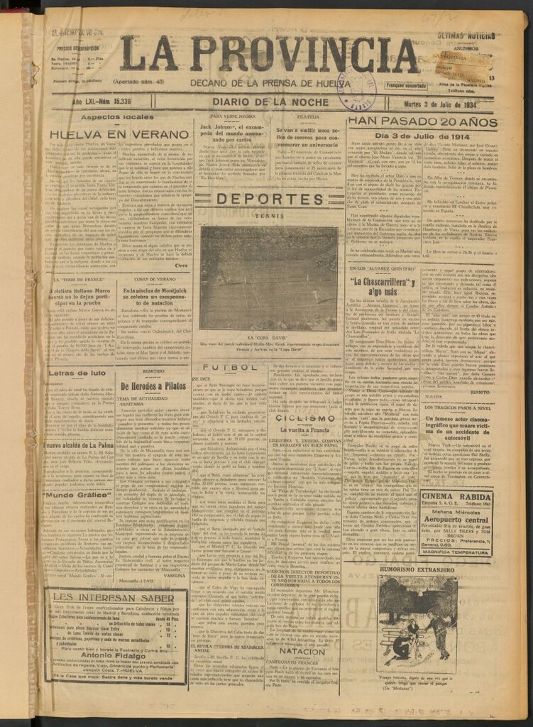 Miniatura de La Provincia : diario de la noche del 3 de julio de 1934