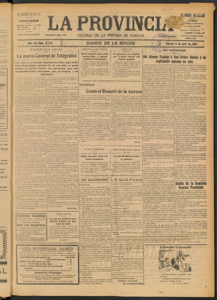 Miniatura de La Provincia : diario de la noche del 6 de julio de 1934