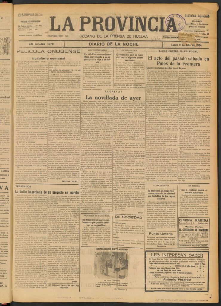 Miniatura de La Provincia : diario de la noche del 9 de julio de 1934