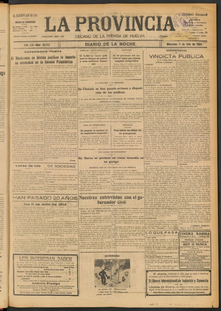 Miniatura de La Provincia : diario de la noche del 11 de julio de 1934