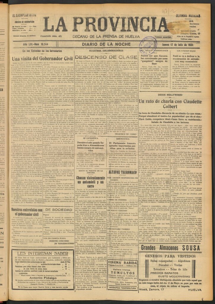 Miniatura de La Provincia : diario de la noche del 12 de julio de 1934