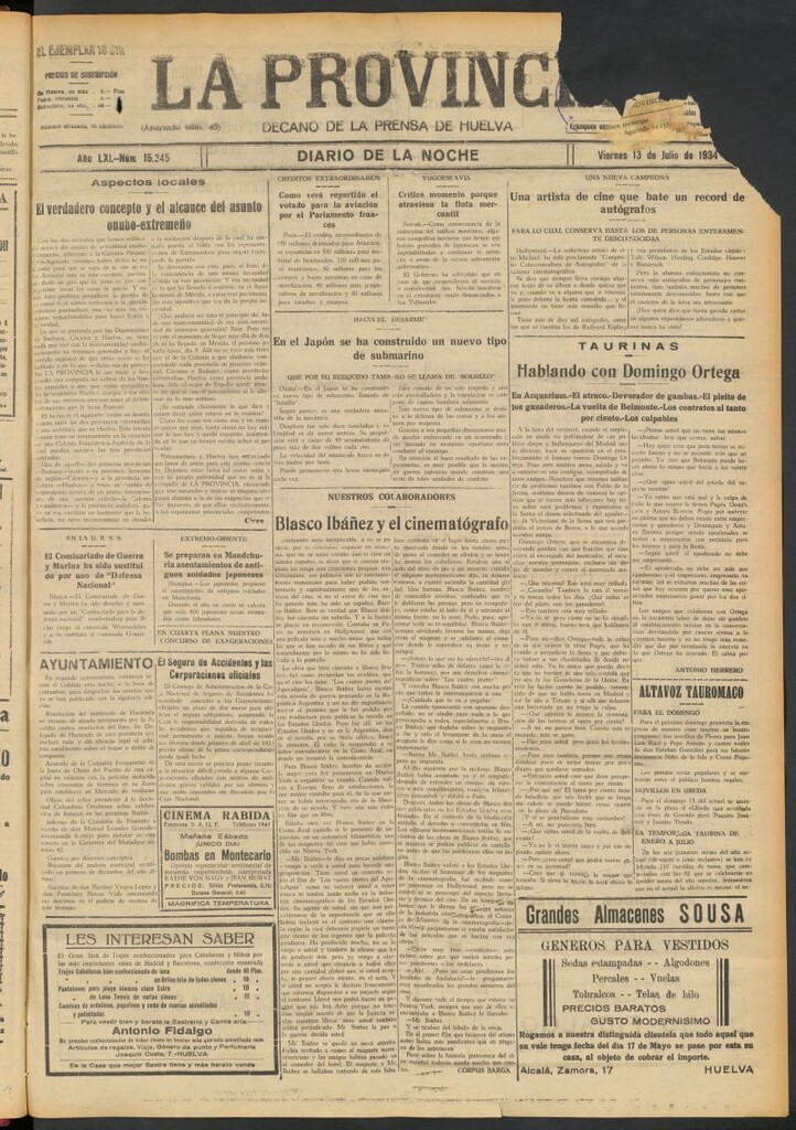 Miniatura de La Provincia : diario de la noche del 13 de julio de 1934