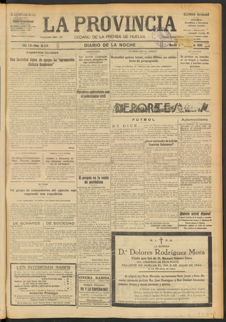 Miniatura de La Provincia : diario de la noche del 17 de julio de 1934