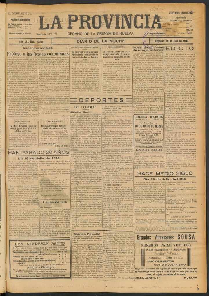 Miniatura de La Provincia : diario de la noche del 18 de julio de 1934