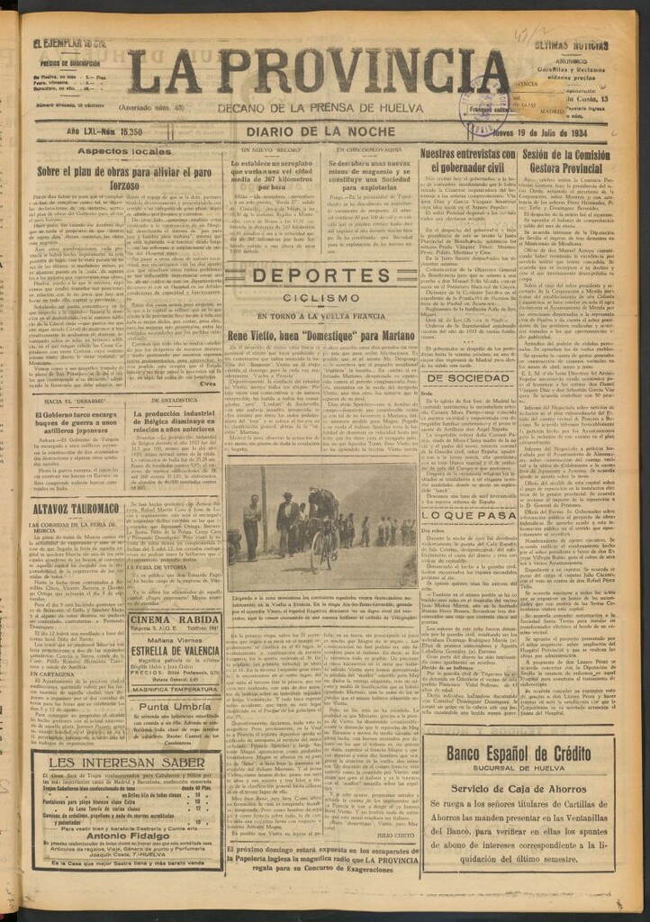 Miniatura de La Provincia : diario de la noche del 19 de julio de 1934