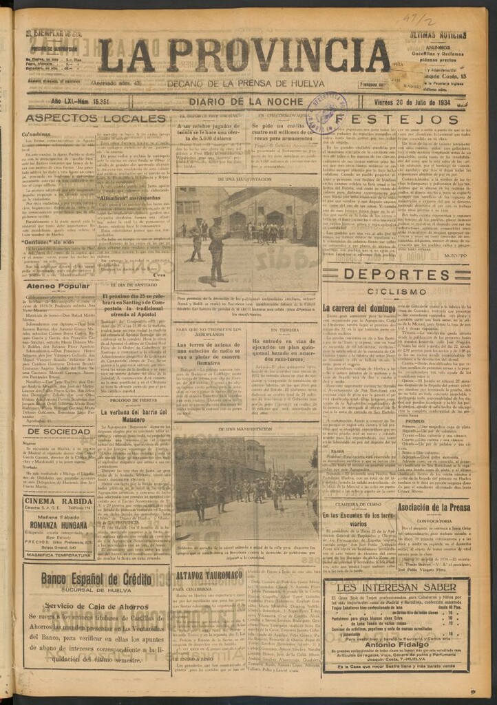 Miniatura de La Provincia : diario de la noche del 20 de julio de 1934