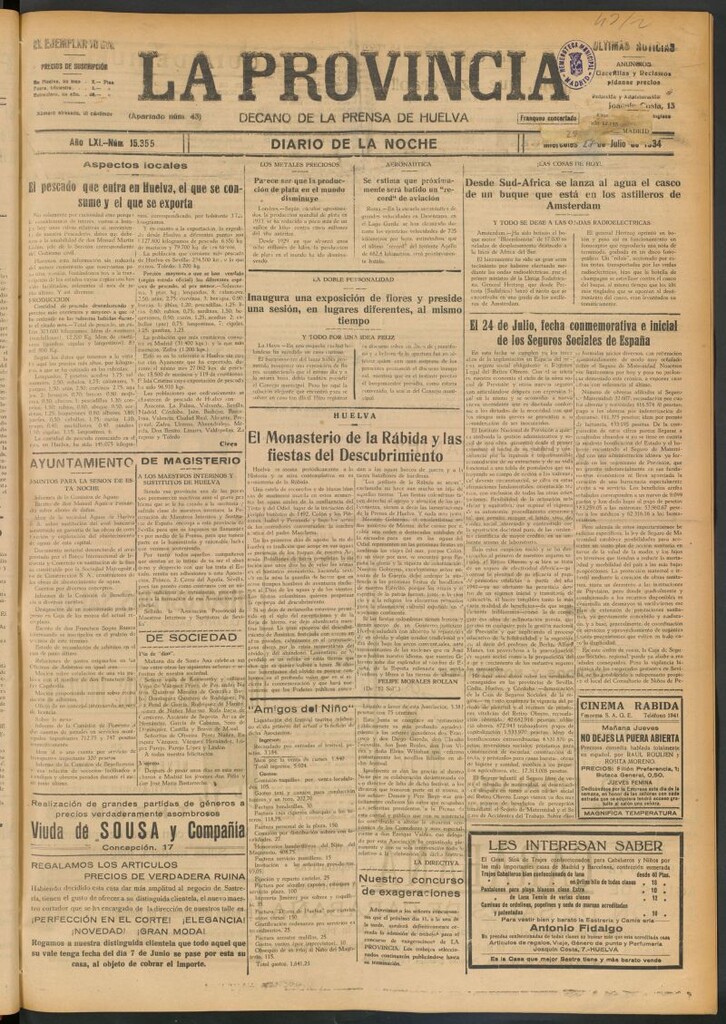Miniatura de La Provincia : diario de la noche del 25 de julio de 1934