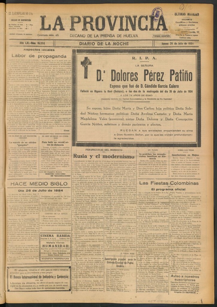 Miniatura de La Provincia : diario de la noche del 26 de julio de 1934