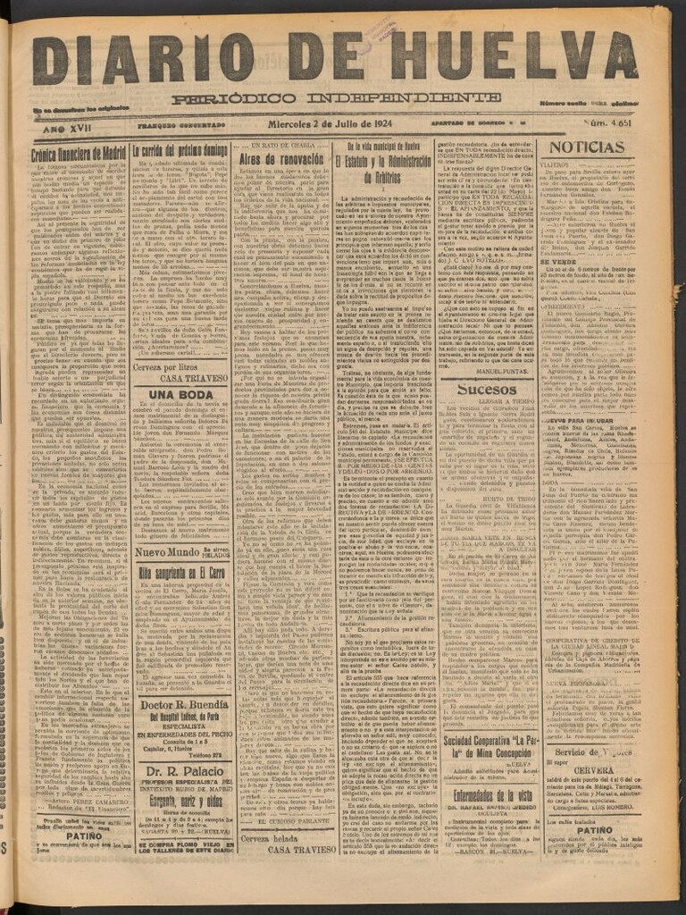 Miniatura de Diario de Huelva : periódico independiente del 2 de julio de 1924
