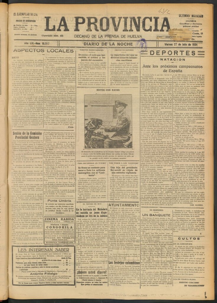 Miniatura de La Provincia : diario de la noche del 27 de julio de 1934