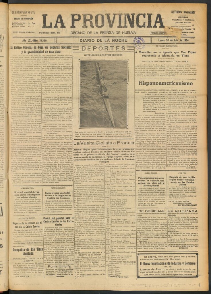 Miniatura de La Provincia : diario de la noche del 30 de julio de 1934