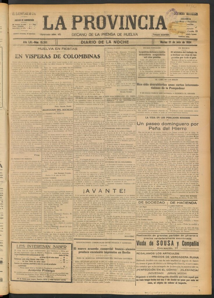 Miniatura de La Provincia : diario de la noche del 31 de julio de 1934