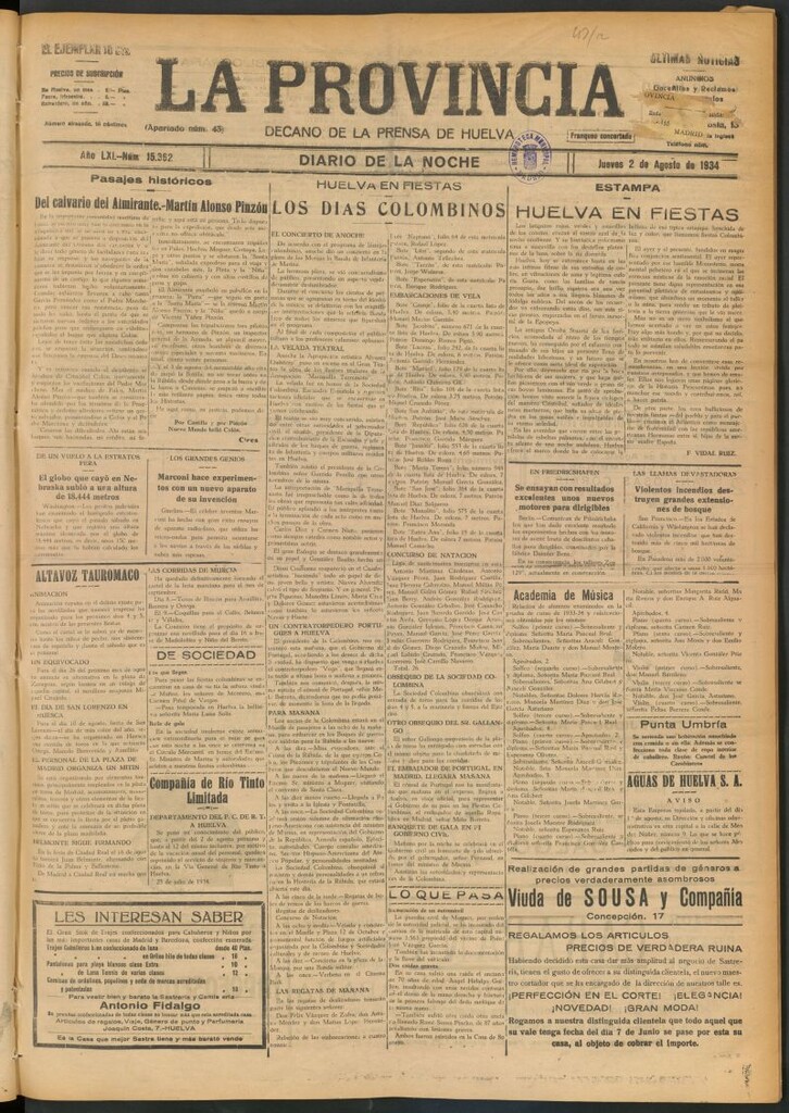 Miniatura de La Provincia : diario de la noche del 2 de agosto de 1934