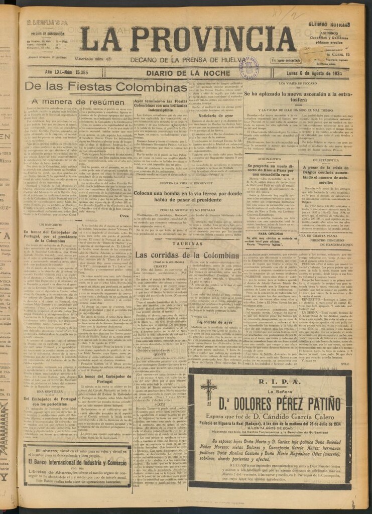 Miniatura de La Provincia : diario de la noche del 6 de agosto de 1934