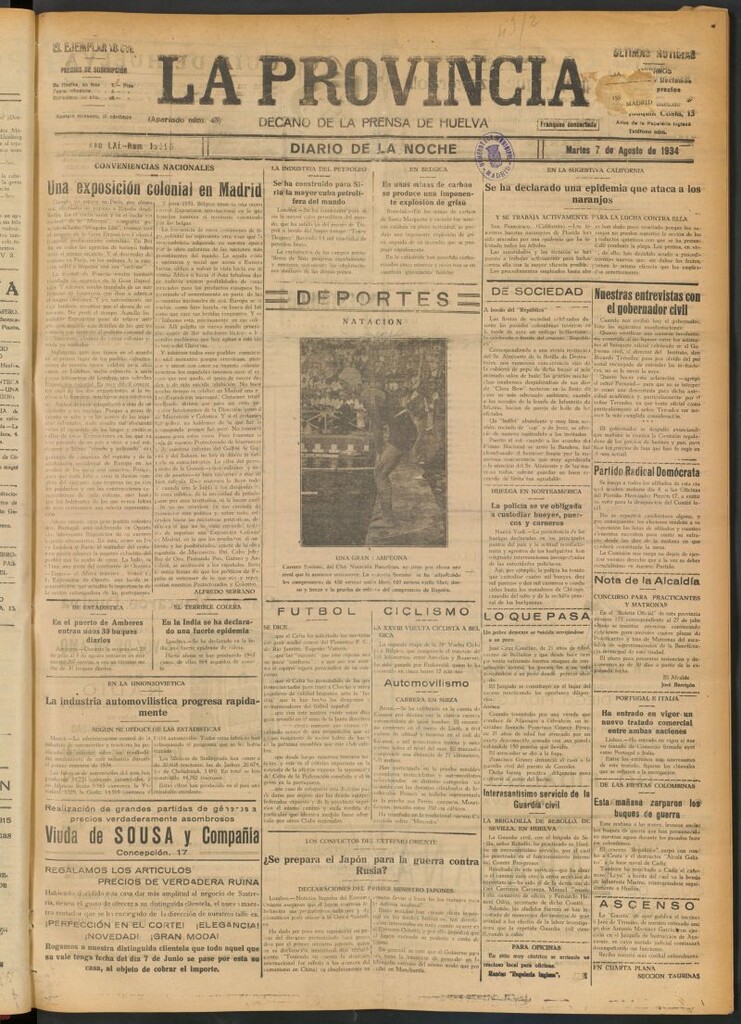 Miniatura de La Provincia : diario de la noche del 7 de agosto de 1934