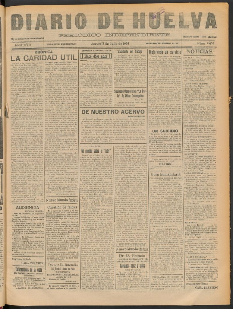 Miniatura de Diario de Huelva : periódico independiente del 3 de julio de 1924