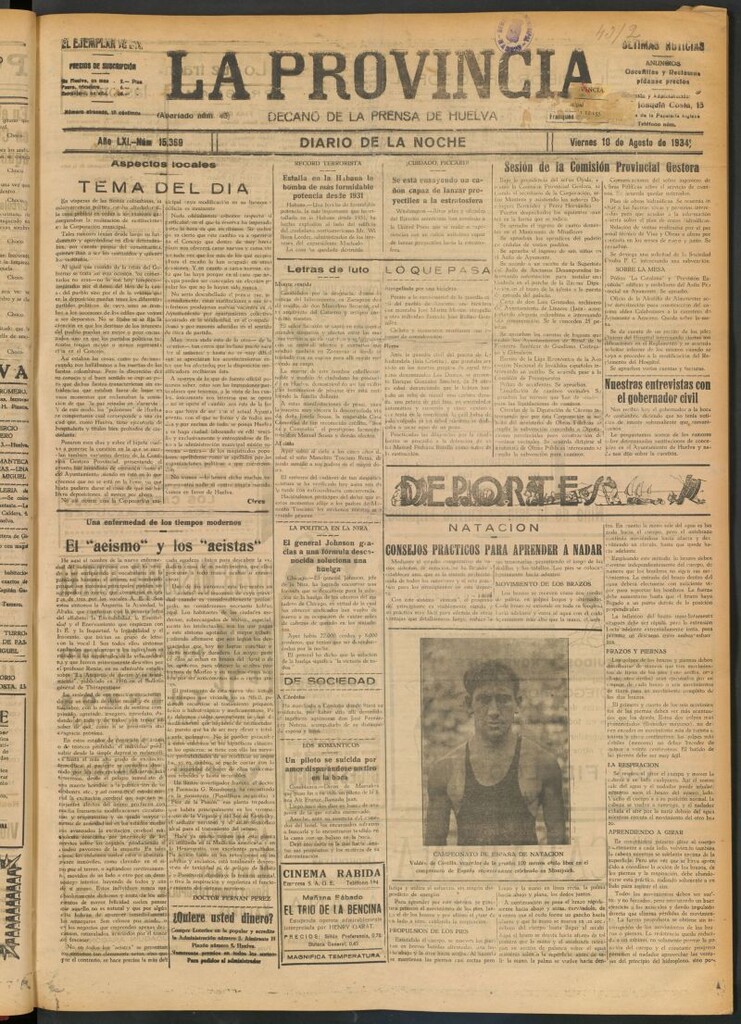 Miniatura de La Provincia : diario de la noche del 10 de agosto de 1934