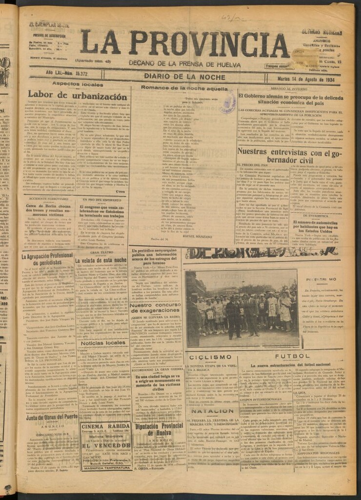 Miniatura de La Provincia : diario de la noche del 14 de agosto de 1934