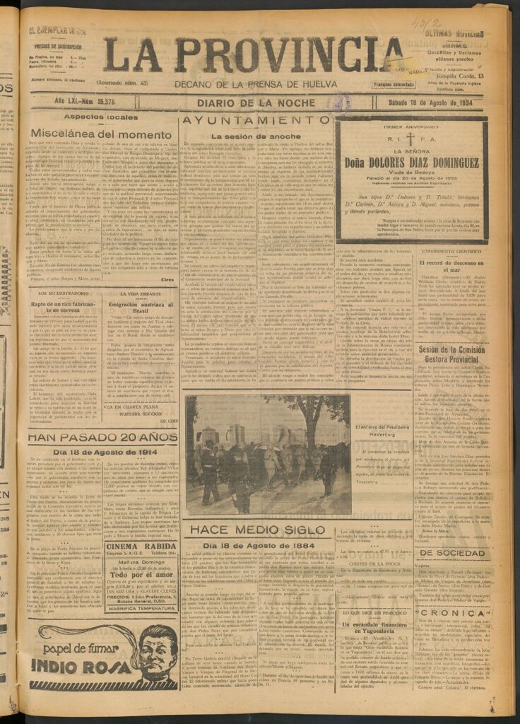Miniatura de La Provincia : diario de la noche del 18 de agosto de 1934