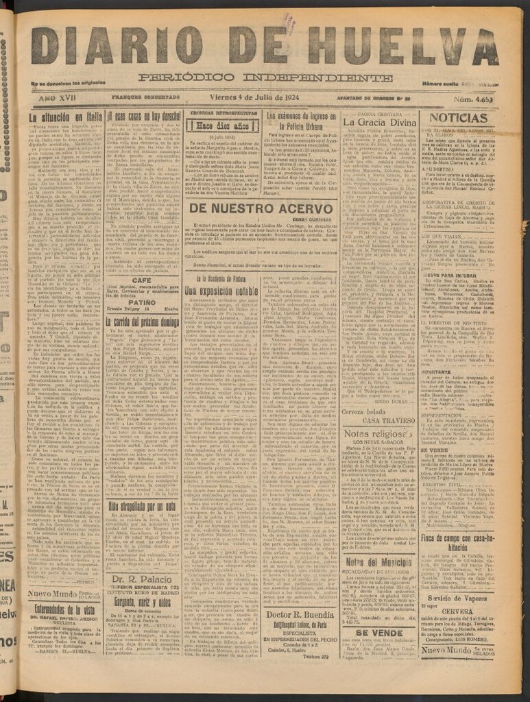 Miniatura de Diario de Huelva : periódico independiente del 4 de julio de 1924