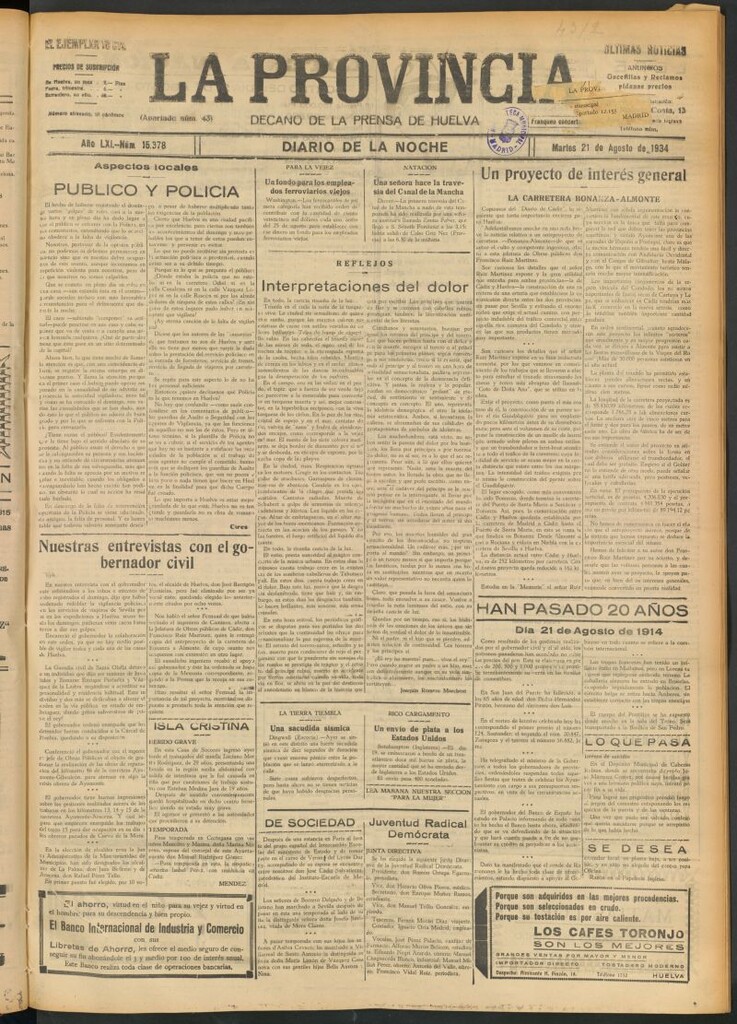 Miniatura de La Provincia : diario de la noche del 21 de agosto de 1934