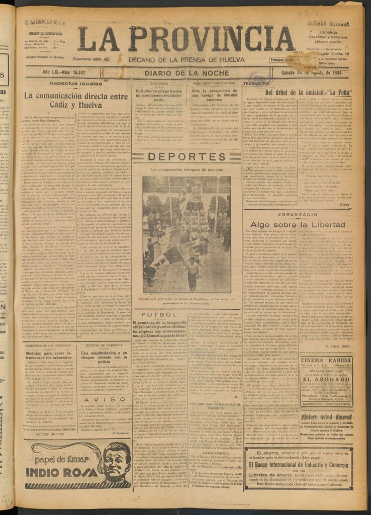 Miniatura de La Provincia : diario de la noche del 25 de agosto de 1934