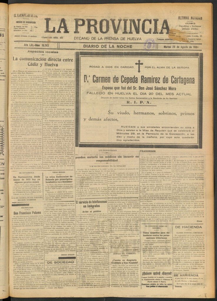Miniatura de La Provincia : diario de la noche del 28 de agosto de 1934