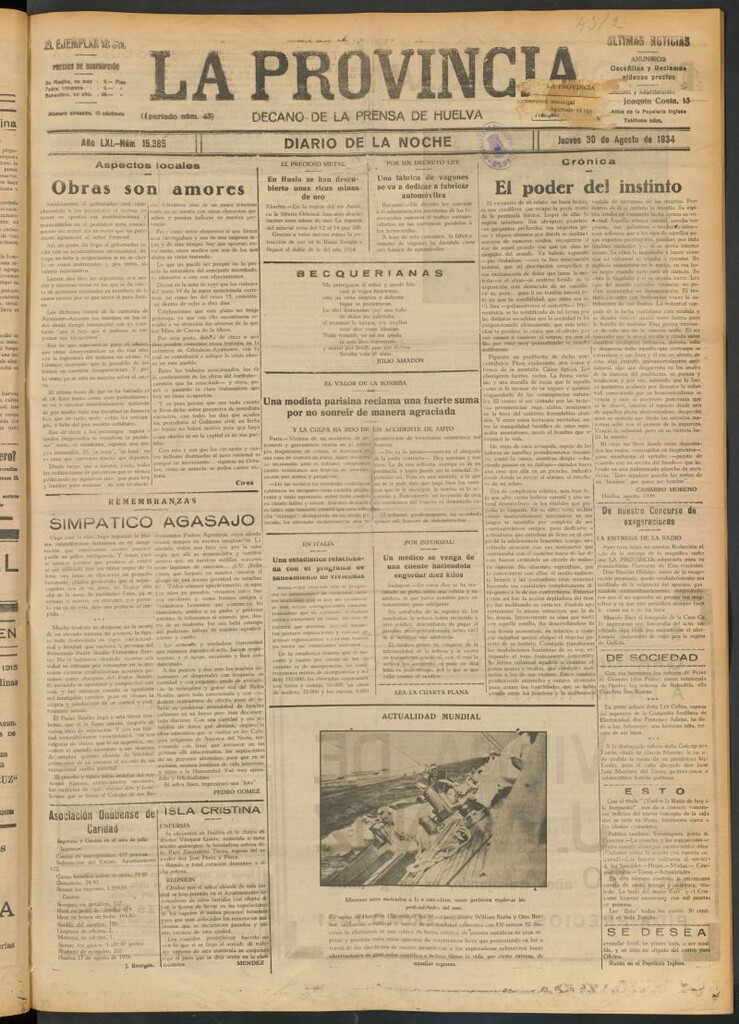 Miniatura de La Provincia : diario de la noche del 30 de agosto de 1934