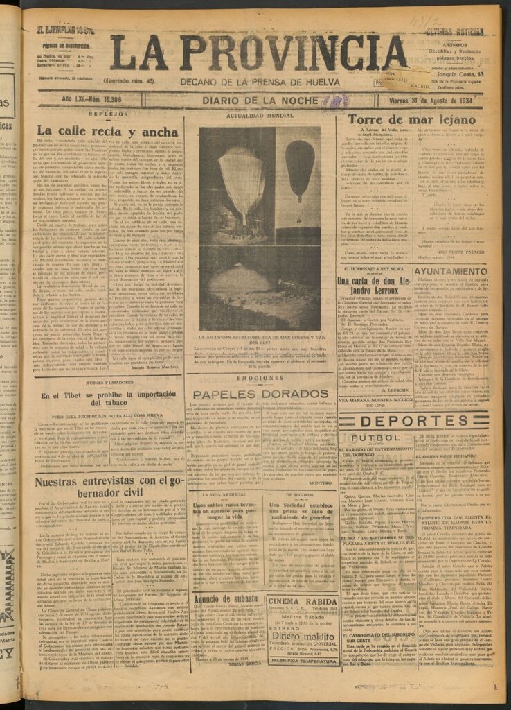 Miniatura de La Provincia : diario de la noche del 31 de agosto de 1934