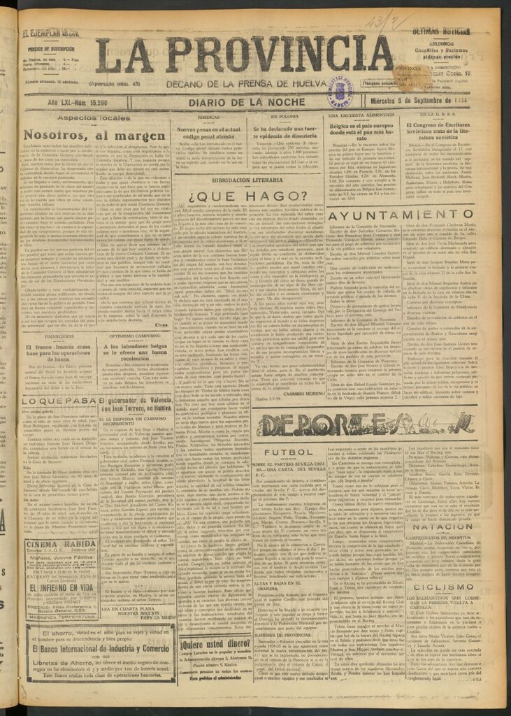 Miniatura de La Provincia : diario de la noche del 5 de septiembre de 1934