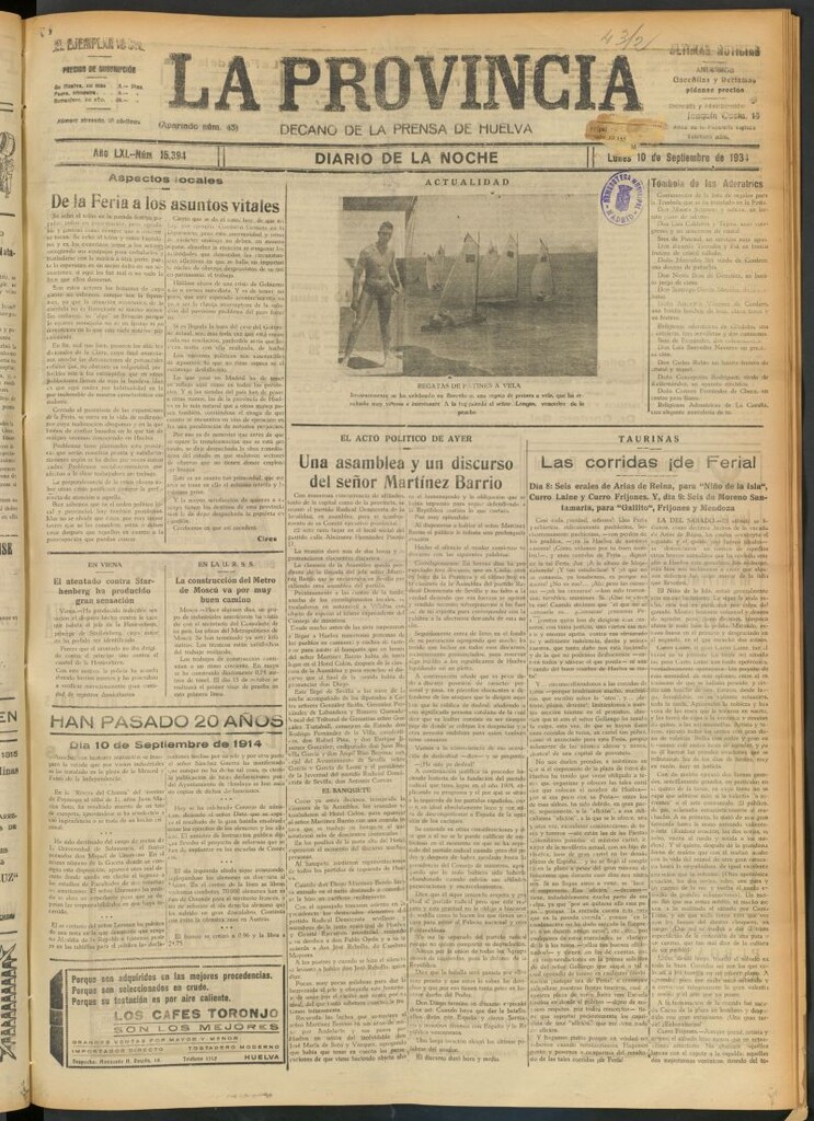 Miniatura de La Provincia : diario de la noche del 10 de septiembre de 1934