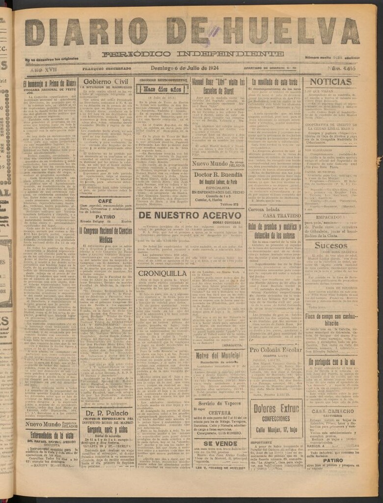 Miniatura de Diario de Huelva : periódico independiente del 6 de julio de 1924