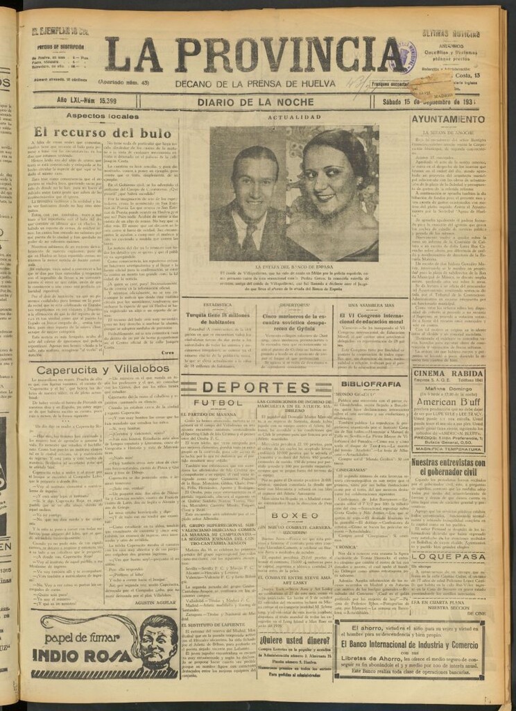 Miniatura de La Provincia : diario de la noche del 15 de septiembre de 1934