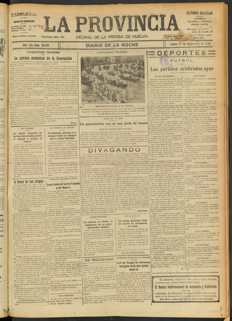 Miniatura de La Provincia : diario de la noche del 17 de septiembre de 1934