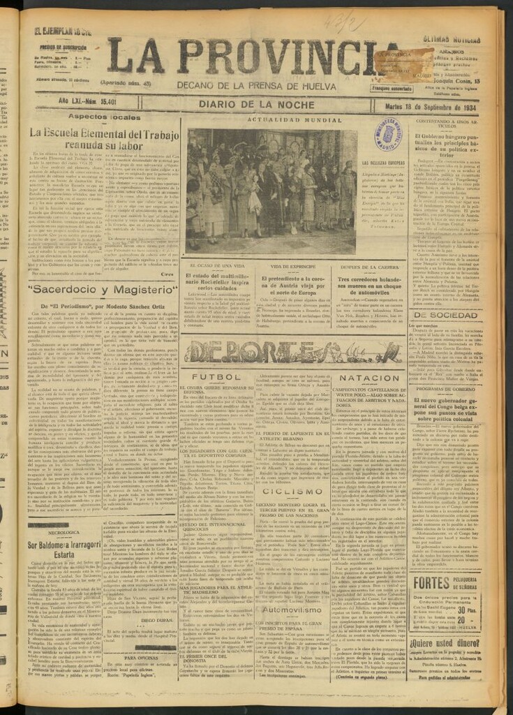 Miniatura de La Provincia : diario de la noche del 18 de septiembre de 1934