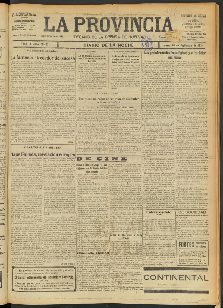 Miniatura de La Provincia : diario de la noche del 20 de septiembre de 1934