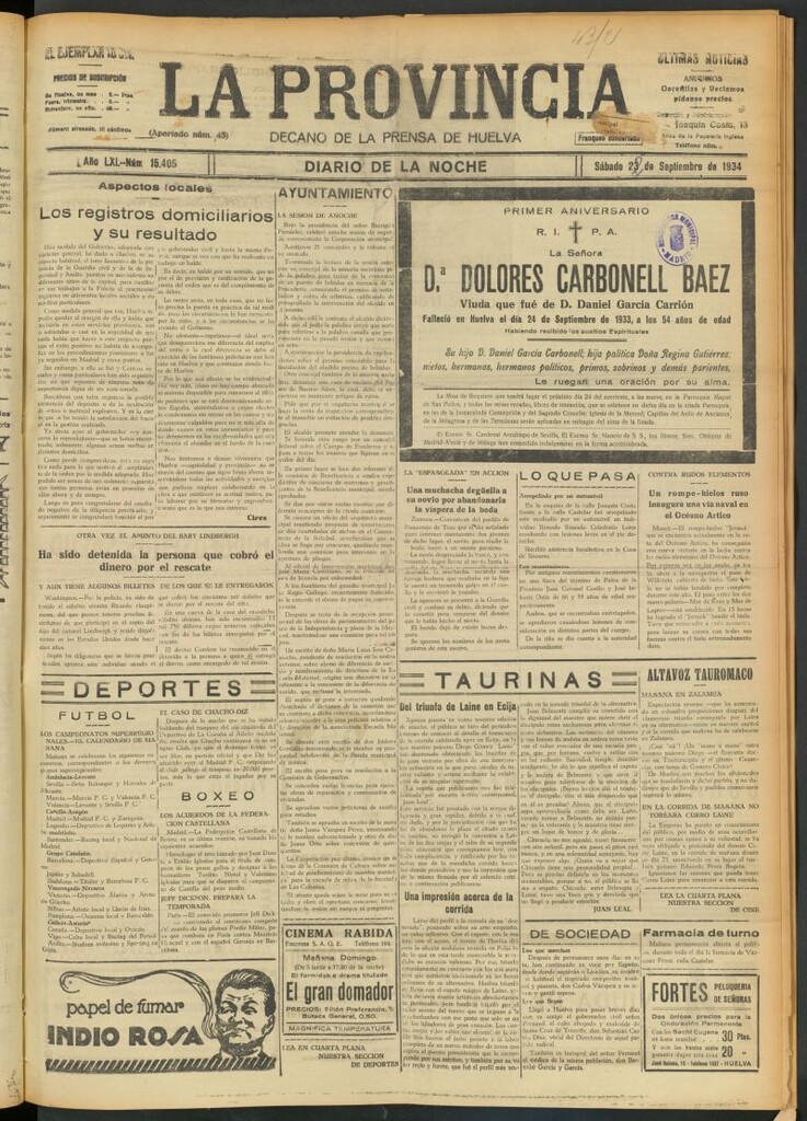 Miniatura de La Provincia : diario de la noche del 22 de septiembre de 1934