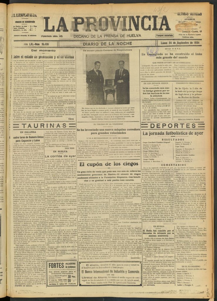 Miniatura de La Provincia : diario de la noche del 24 de septiembre de 1934