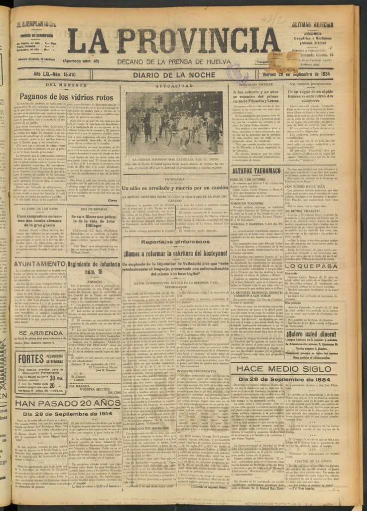 Miniatura de La Provincia : diario de la noche del 28 de septiembre de 1934