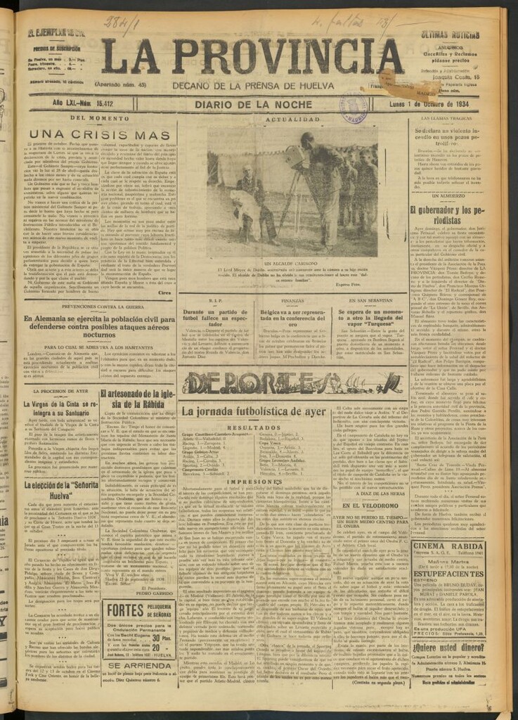 Miniatura de La Provincia : diario de la noche del 1 de octubre de 1934