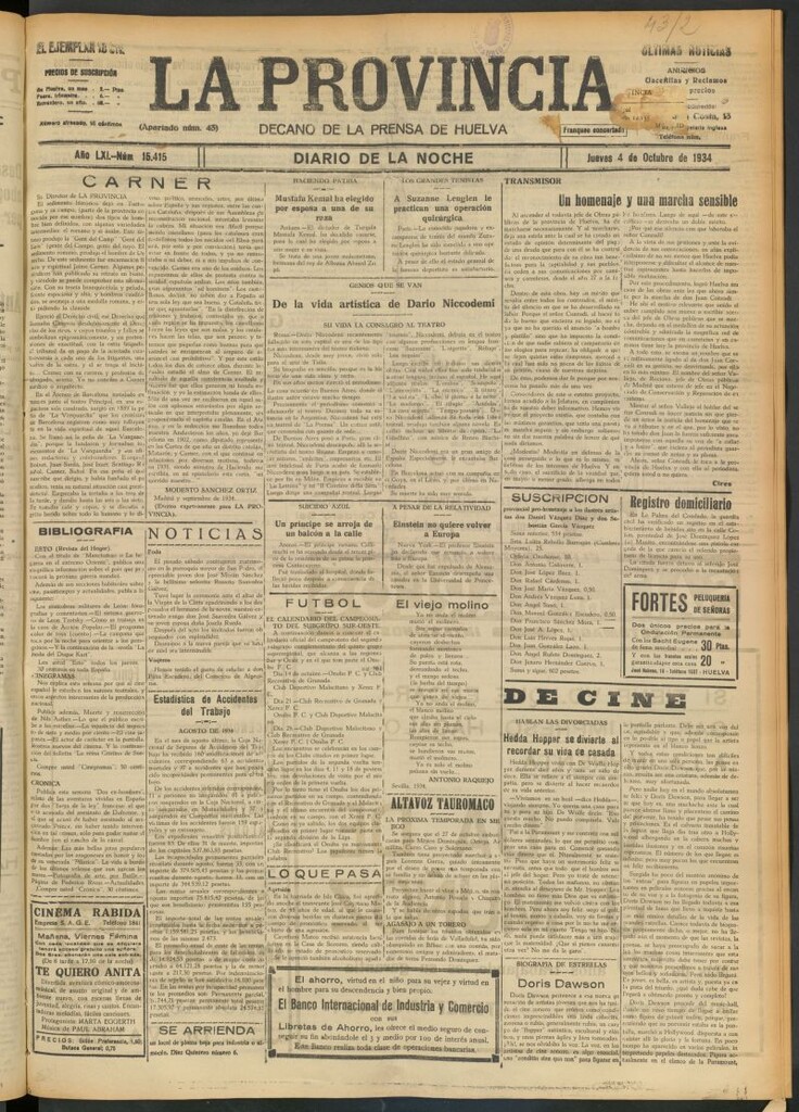 Miniatura de La Provincia : diario de la noche del 4 de octubre de 1934