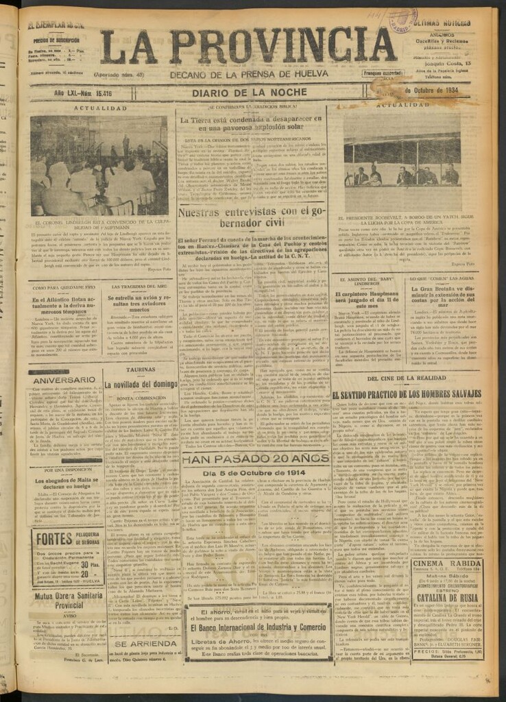 Miniatura de La Provincia : diario de la noche del 5 de octubre de 1934