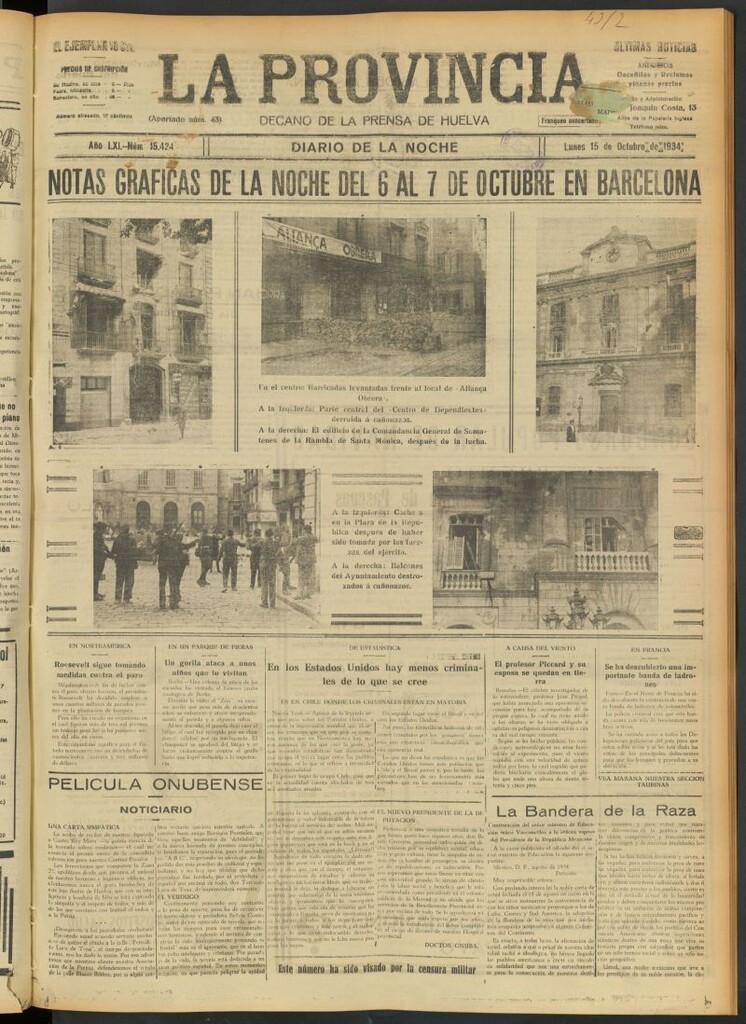 Miniatura de La Provincia : diario de la noche del 15 de octubre de 1934